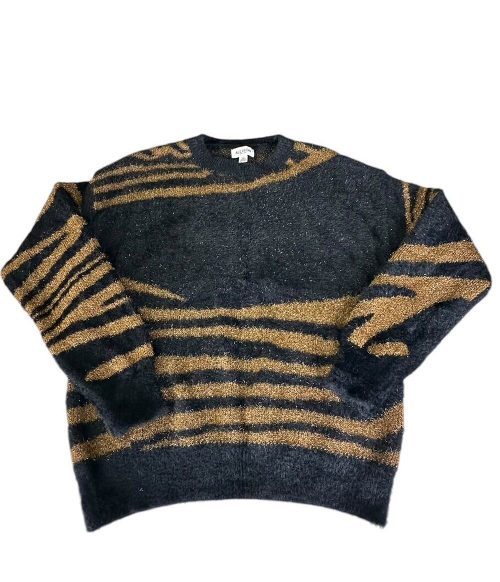 Allison New York Black Brown Metallic Pullover Sweater Animal Print Size S/P